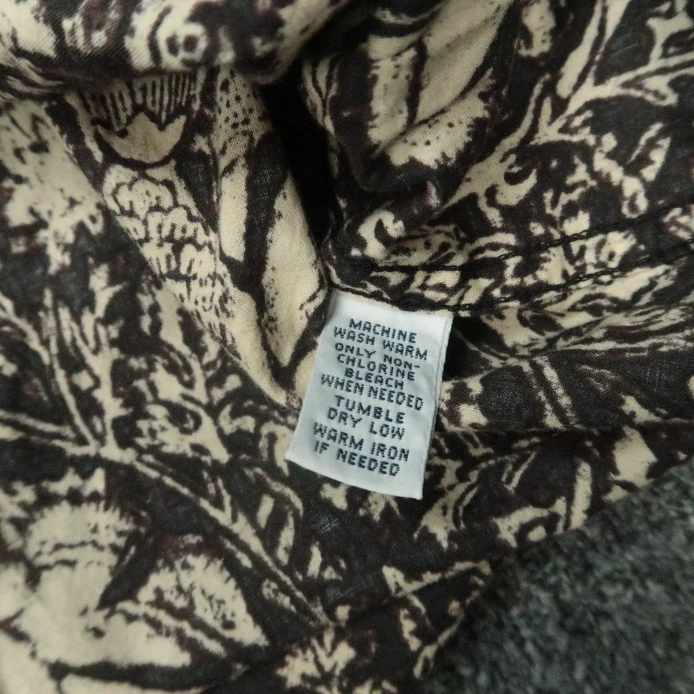 Polo‎ Ralph Lauren Shirt Mens Medium Brown Floral Fish Long Sleeve Popover VTG